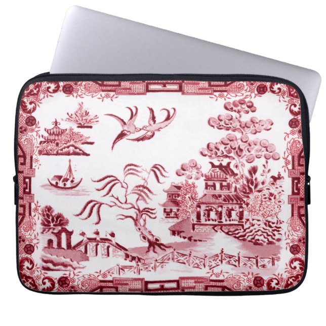 Vintage Red Willow Neoprene Laptop Sleeve (Front)