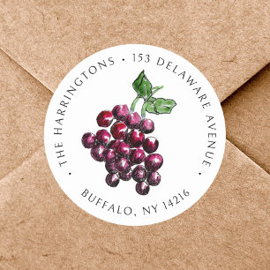 Vintage Red Wine Grapes Hand-Drawn Return Address Classic Round Sticker