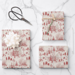 Vintage Red Winter Scene Wrapping Paper Sheet