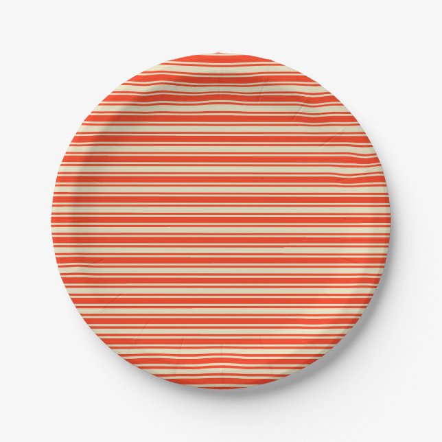 Vintage Red Yellow Chic Stripes Pattern Paper Plate (Front)