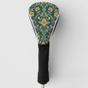 Vintage Red Yellow Floral on Dark Blue, Classic Golf Head Cover