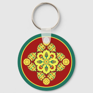Vintage Red Yellow Ottoman Turkish Tulip Pattern K Key Ring