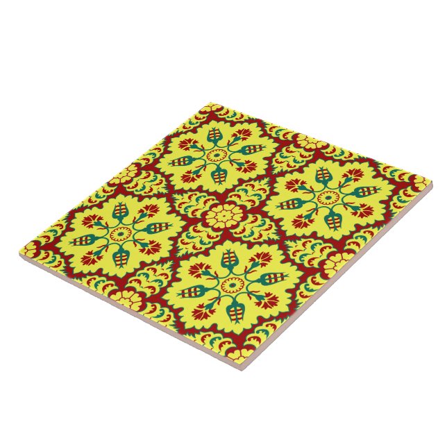 Vintage Red Yellow Ottoman Turkish Tulip Pattern Tile (Side)