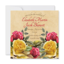 Vintage Red & Yellow Roses Floral Wedding, square