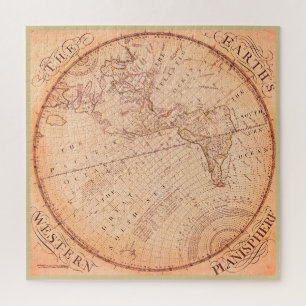 Vintage Reddish 1757 Map Earths Western Hemisphere Jigsaw Puzzle