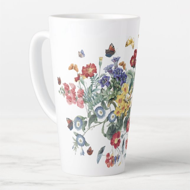 Vintage Redoute Butterfly Garden Flower Latte Mug (Left Angle)