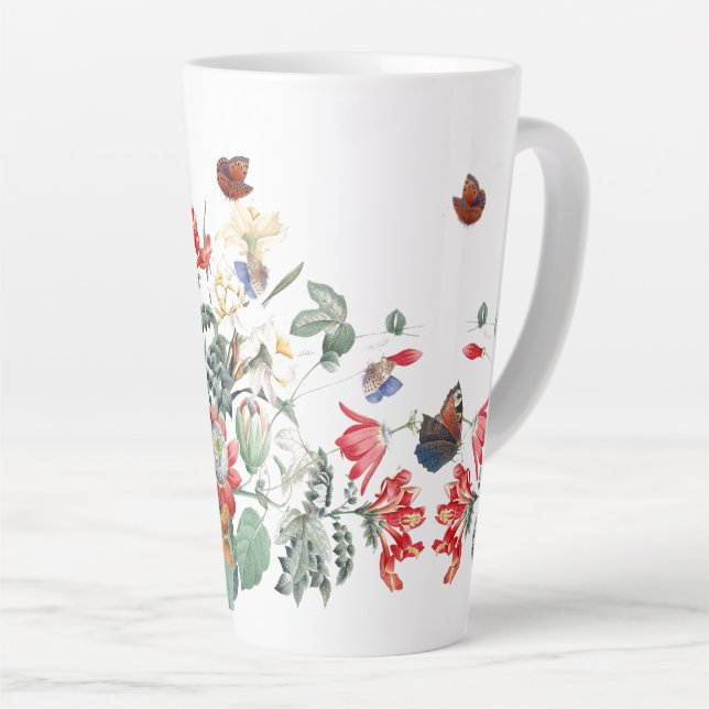 Vintage Redoute Butterfly Garden Flower Latte Mug (Right Angle)