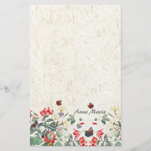 Vintage Redoute Garden Flower Butterfly Stationery