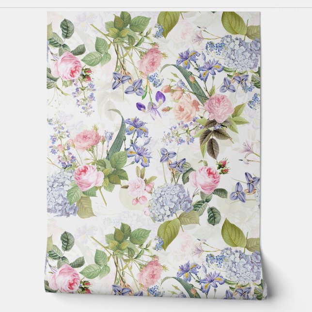 Vintage Redouté Roses And Flowers Rococo Garden Wallpaper (Unrolling)