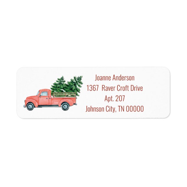 Vintage RedPickup Truck with Christmas Trees Label (Front)