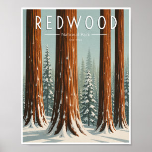 Vintage Redwood National Park Winter Travel Poster