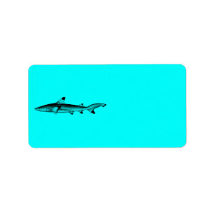 Vintage Reef Shark Illustration Neon Teal Blue Label