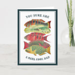 Vintage Reel Cool Dad Fish Father's Day | White Holiday Card<br><div class="desc">This fun greeting card for dad features a colourful, vintage painting of several barrier reef fish. The background colour and frame colours can be customised to any colour you'd like! Perfect for Father's Day, a birthday, or change the text for an uncle or grandpa! Text templates included on the back...</div>