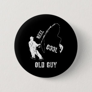 Vintage Reel Cool Old Guy Fishing Fisherman Gift 6 Cm Round Badge