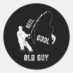 Vintage Reel Cool Old Guy Fishing Fisherman Gift  Classic Round Sticker