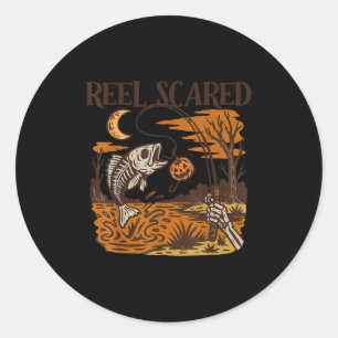Vintage Reel Halloween Ed Fishing Skeleton Fisherm Classic Round Sticker