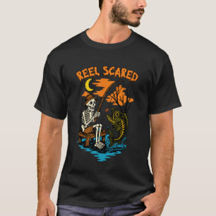 Vintage Reel Halloween Scared Fishing Skeleton Fis T-Shirt