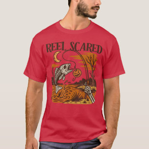 Vintage Reel Halloween Scared Fishing Skeleton Fis T-Shirt