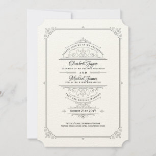 Vintage Regency Felt Ecru Wedding Invitation