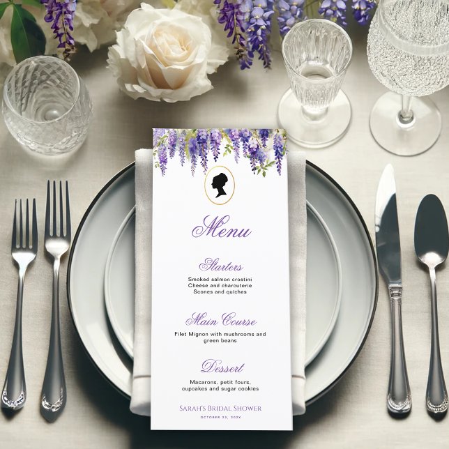 Vintage Regency Lady Purple Wisteria Bridal Shower Menu (Creator Uploaded)