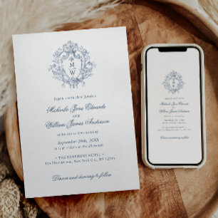 Vintage Regency Monogram Crest Non-Photo Wedding Invitation