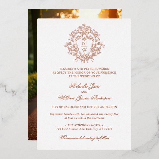 Vintage Regency Monogram Crest Photo Wedding (Front/Back)