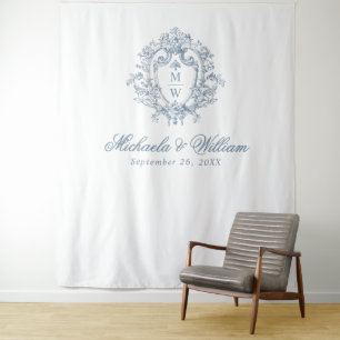 Vintage Regency Monogram Crest Wedding Backdrop Tapestry