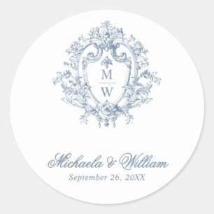 Vintage Regency Monogram Crest Wedding Classic Round Sticker