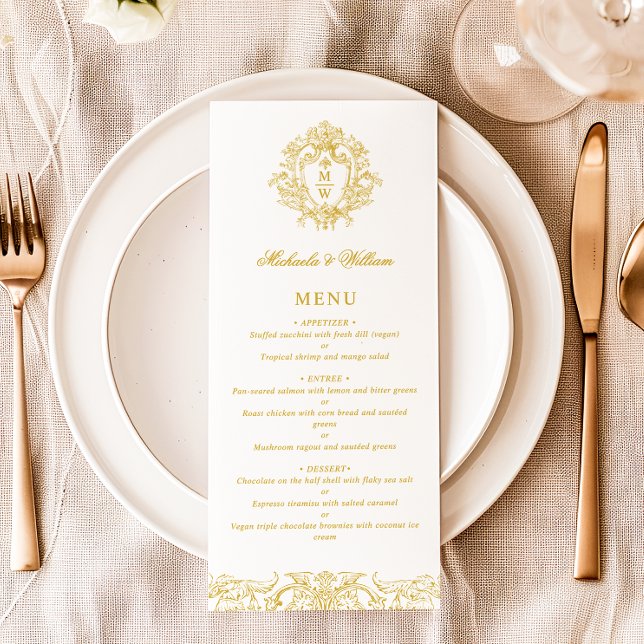 Vintage Regency Monogram Crest Wedding Elegant Menu (Creator Uploaded)