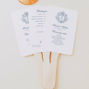Vintage Regency Monogram Crest Wedding Program Hand Fan