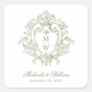 Vintage Regency Monogram Crest Wedding Square Sticker