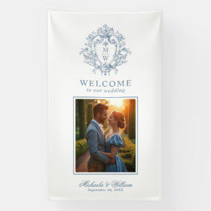 Vintage Regency Monogram Crest Wedding Welcome Banner