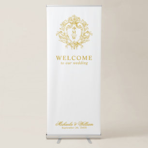 Vintage Regency Monogram Crest Wedding Welcome Retractable Banner