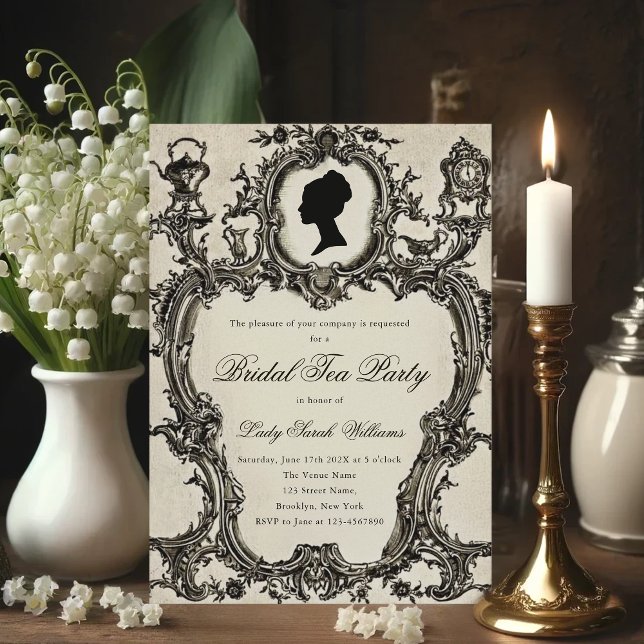 Vintage Regency Rococo Bridal Shower Tea Party Invitation (Creator Uploaded)