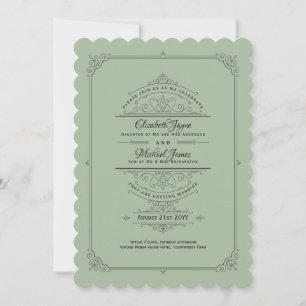 Vintage Regency Sage Green Wedding Invitation