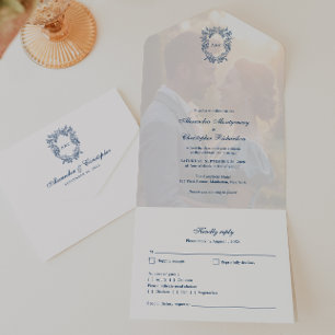 Vintage Regency Style Crest Monogram Wedding All In One Invitation