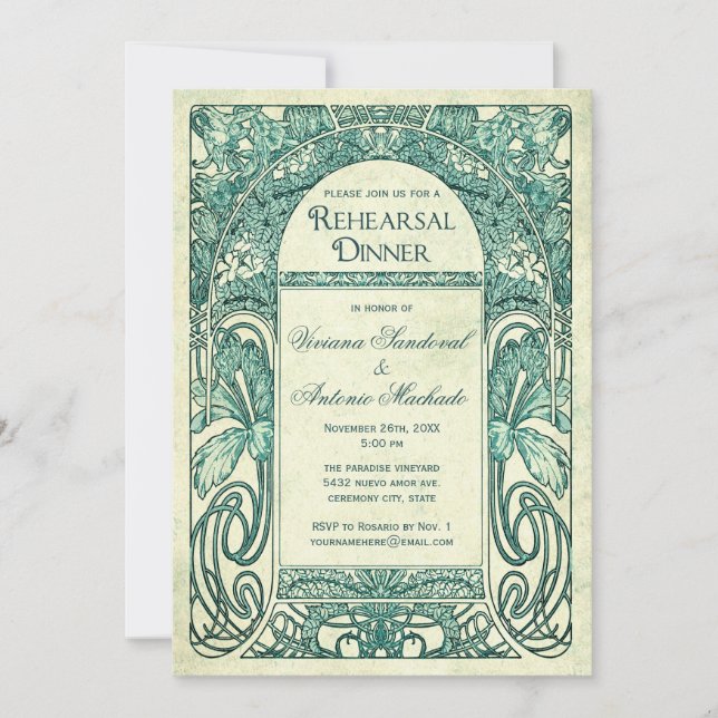Vintage Rehearsal Dinner Invitations Turquoise (Front)