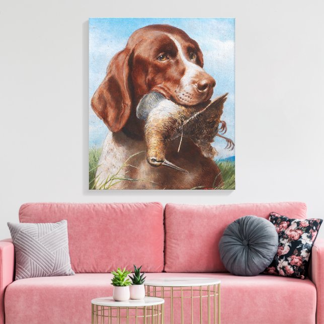 Vintage Reichert Gundog with Snipe Canvas Print (Insitu(LivingRoom))