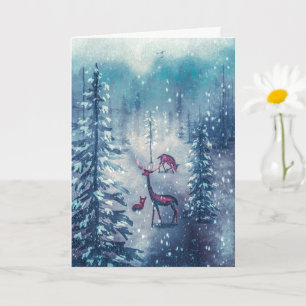 Vintage Reindeer and Christmas Trees Holiday Card