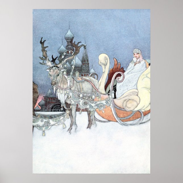 Vintage Reindeer and Sleigh by Charles Robinson Poster (Front)