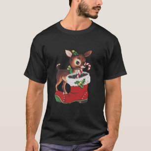 Vintage Reindeer Baby Deer Funny Santa Boot Candy T-Shirt