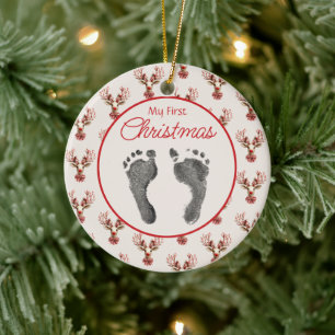Vintage Reindeer Baby's Feet First Christmas   Ceramic Tree Decoration