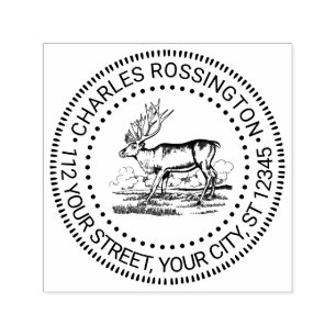 Vintage Reindeer Caribou Drawing Name Address Self-inking Stamp