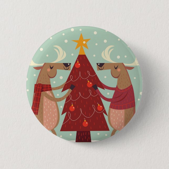 Vintage reindeer Christmas 6 Cm Round Badge (Front)