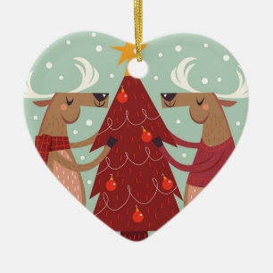 Vintage reindeer Christmas Ceramic Tree Decoration