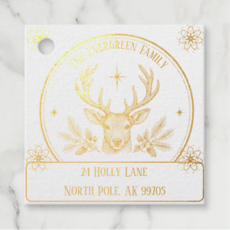 Vintage Reindeer Christmas Family Return Address  Favour Tags