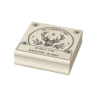 Vintage Reindeer Christmas Family Return Address  Rubber Stamp