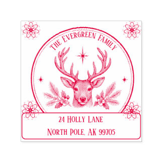 Vintage Reindeer Christmas Family Return Address  Self-inking Stamp