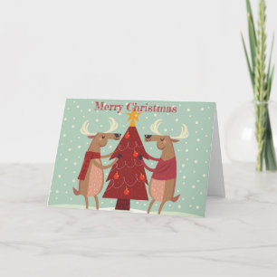 Vintage reindeer Christmas Holiday Card