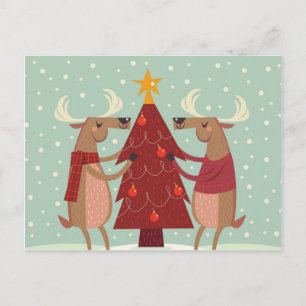 Vintage reindeer Christmas Holiday Postcard